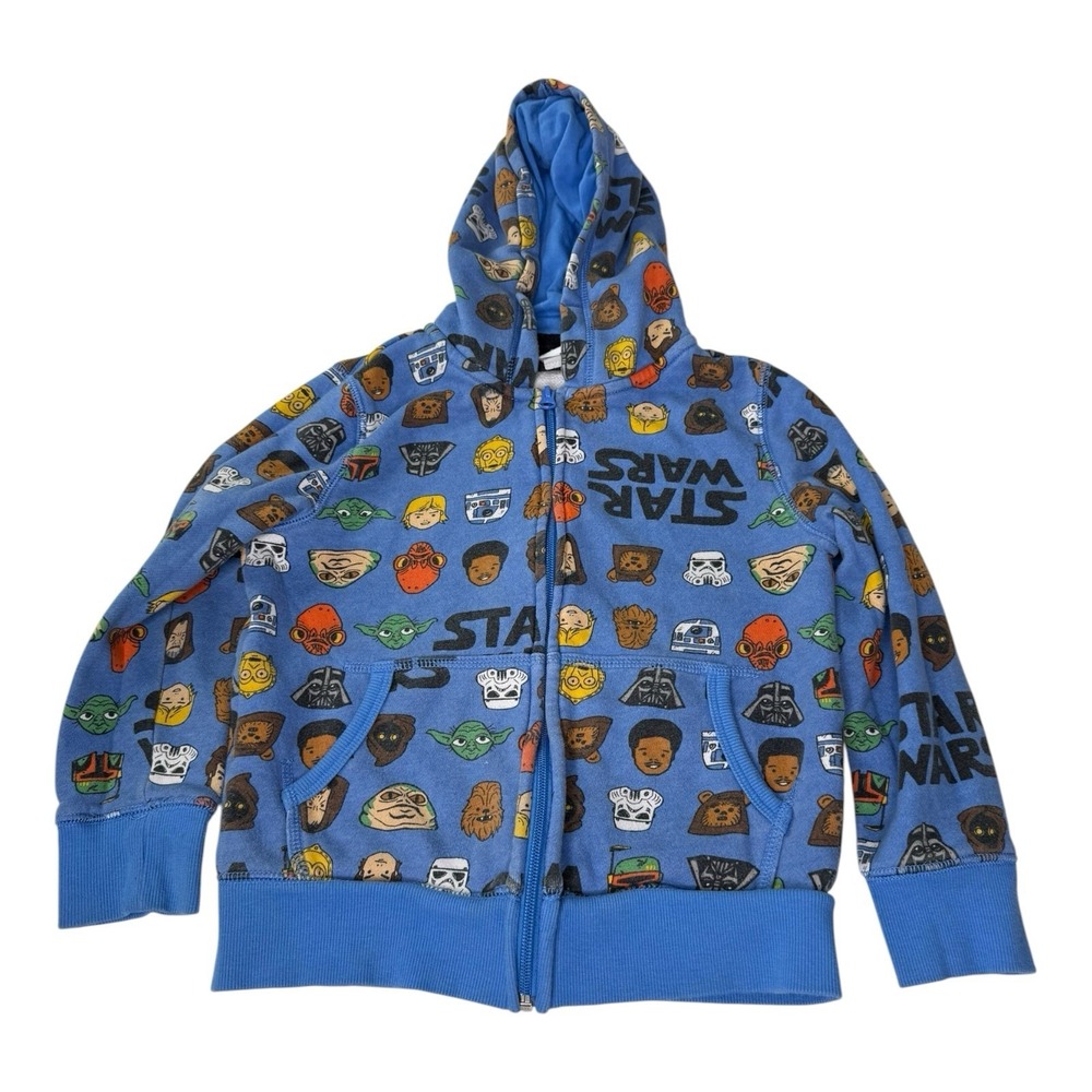 Disney Star Wars Character Print Zip Hoodie Kids Size Small 6-7 Blue